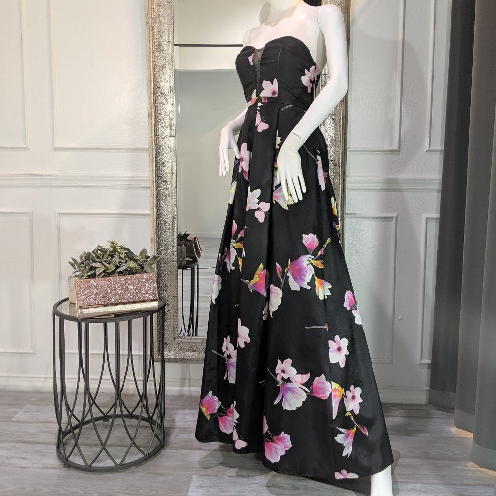 Strapless Floral Formal Evening Prom Dress Gown - Picture 1 of 2